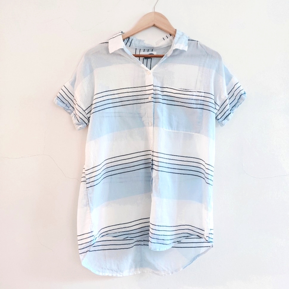 Old Navy semi-sheer oversized striped short-sleeve boyfriend shirt
